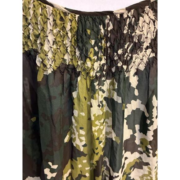 Michael Kors 100% Silk green camo print blouse 3X plus size ruched neckline Boho - Picture 11 of 16